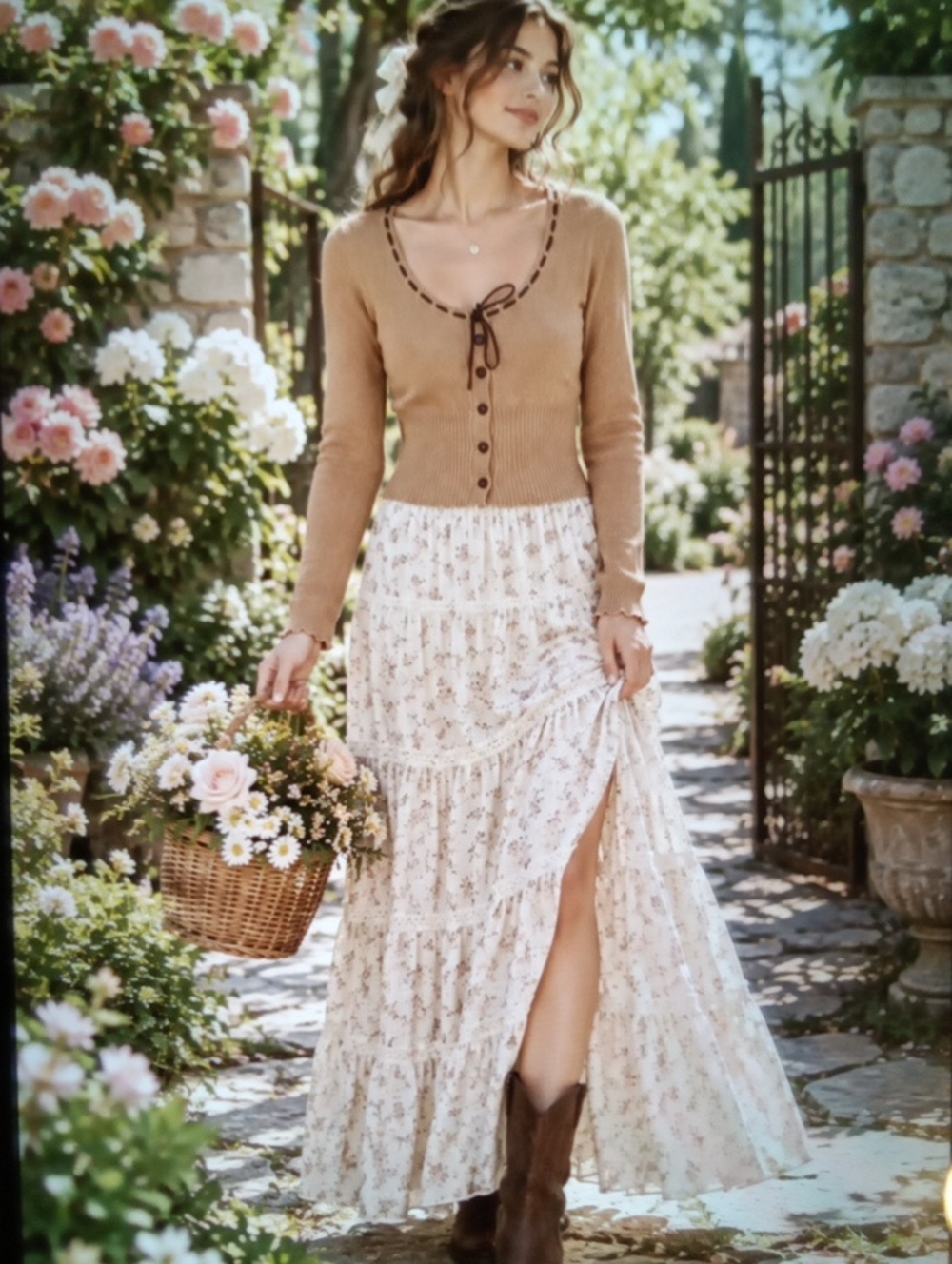 Olivaceous Marni Ribbon Knit Top Cottage Coquette Balketcore Romantic Womens M